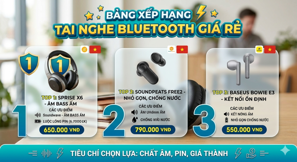 Bảng Xếp Hạng Tai Nghe Bluetooth Giá Rẻ