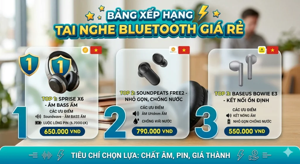 Bảng Xếp Hạng Tai Nghe Bluetooth Giá Rẻ